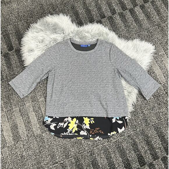 Apt 9 Womens Layered Black Heathered Top With Floral Accent Layer Size XL - Picture 1 of 2